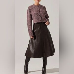 ASTR THE LABEL FAUX LEATHER A-LINE MIDI SKIRT